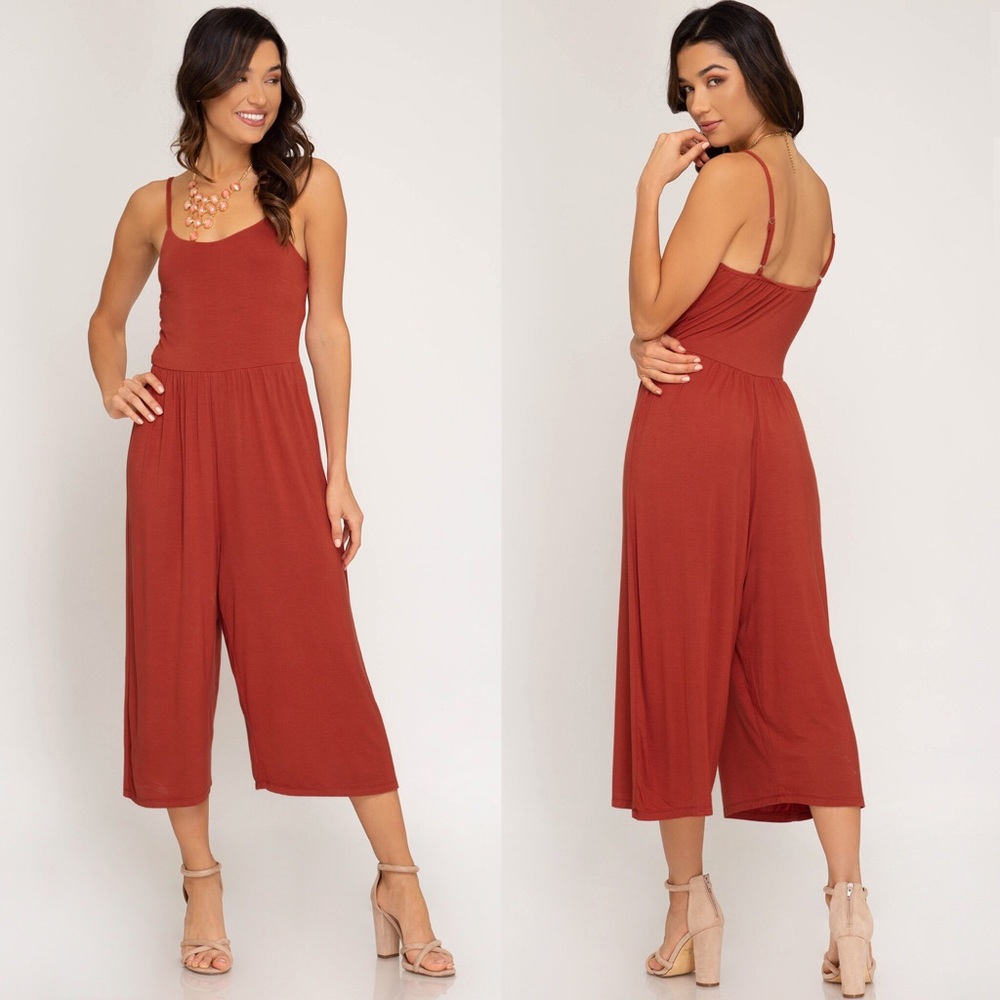 Burnt Orange Rust Color Romper Jumpsuit - Picture 3 of 6